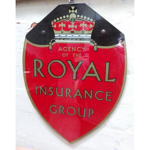 136 - Agency of The Royal Insurance Group reverse painted glass sign, length 43cm.