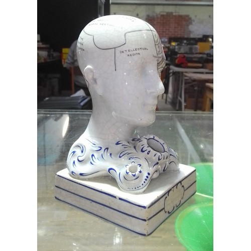 200 - A Bridges mid 19th century pottery phrenology head inkwell, height 14cm.