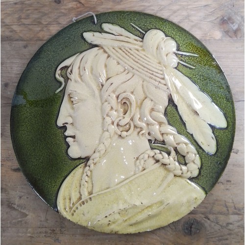 127 - A Webb & Co, Leeds Faience cameo wall plaque, circa 1880, diameter 37cm.