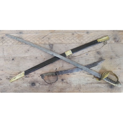 152 - A Naval type sabre with wired shagreen handle, brass guard and cast lion pommel, blade length 74.5cm... 