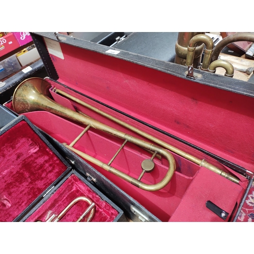 206 - A Lafleur brass trombone, imported by Boosey & Hawkes, London, serial no.19640, with hard case.