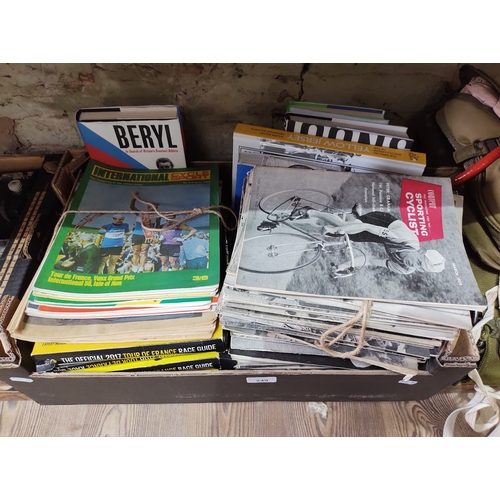 249 - A box of assorted cycling ephemera including 1960s Coureur magazines, 1960s International Cycle Spor... 