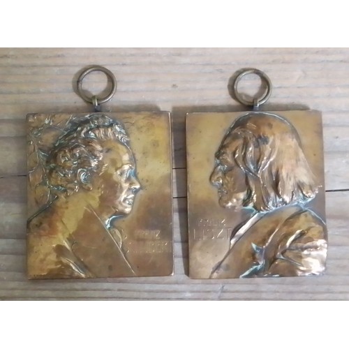 291 - A pair of bronze plaques by Franz Stiansy, depicting Franz Liszt and Franz Hubert 5.5cm x 6.5cm.