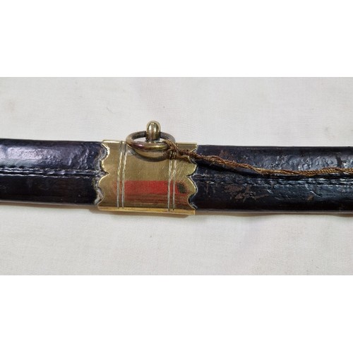 152 - A Naval type sabre with wired shagreen handle, brass guard and cast lion pommel, blade length 74.5cm... 