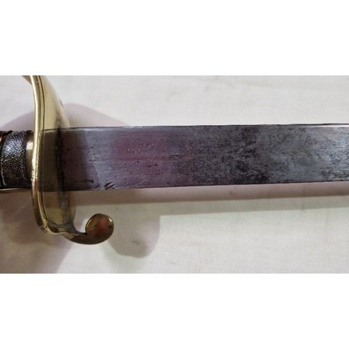 152 - A Naval type sabre with wired shagreen handle, brass guard and cast lion pommel, blade length 74.5cm... 