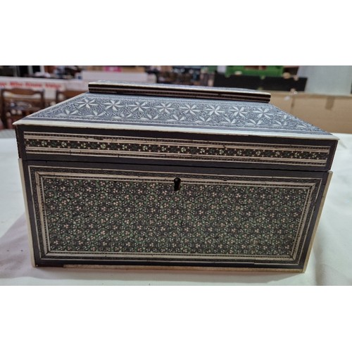 193 - An Indian 19th century Vizagapatam bone inlaid tea caddy, length 23cm.