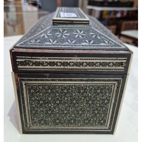 193 - An Indian 19th century Vizagapatam bone inlaid tea caddy, length 23cm.