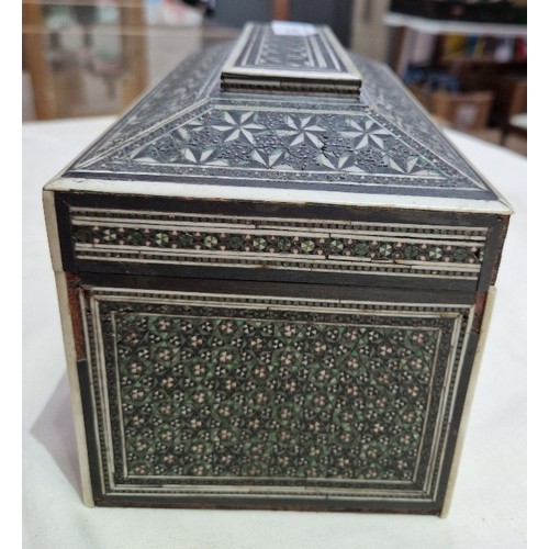 193 - An Indian 19th century Vizagapatam bone inlaid tea caddy, length 23cm.