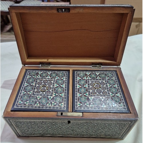 193 - An Indian 19th century Vizagapatam bone inlaid tea caddy, length 23cm.