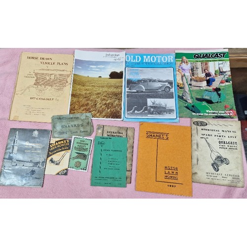 384 - Two boxes of assorted ephemera including motoring, garden machinery, also including a Fighters poste... 