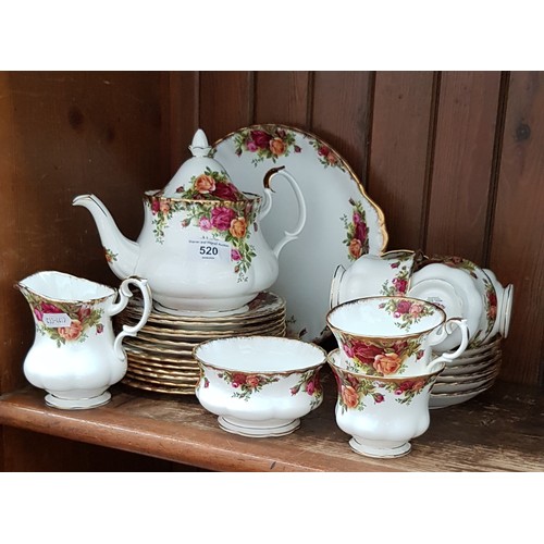 520 - Royal Albert ‘Old Country Roses’ tea set including a teapot plus 6 18cm plates - 28 pieces, all firs... 