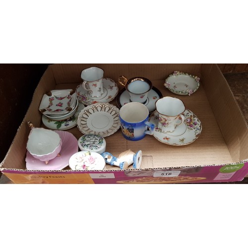 516 - A tray of Dresden cup & saucers and assorted other china etc.