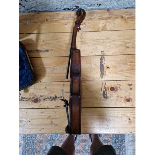 201 - A German 19th century violin, one piece back, length 355mm, with bow stamped Homa, in hard case.