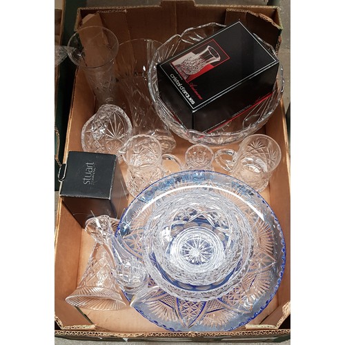 544 - 14 lead crystal items including blue overlaid cut dish (30cm diameter), items by Stuart, Doulton, Tu... 