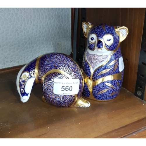 560 - Royal Crown Derby badger and koala bear - silvers stoppers