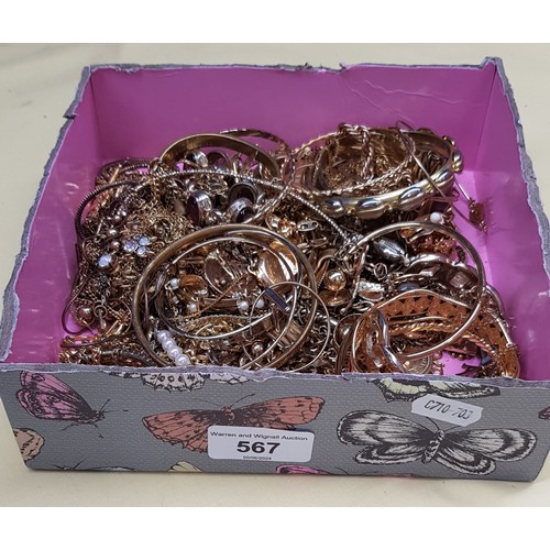 567 - A box of gold tone jewellery