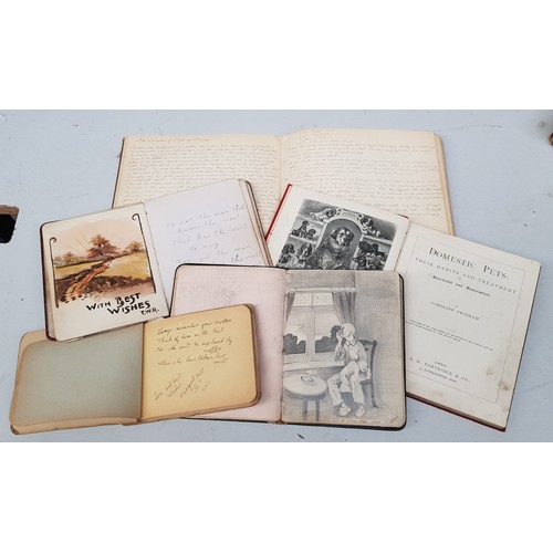 77 - A mixed lot comprising three autographs books, an Edwardian design/sketch book and a hardback book '... 