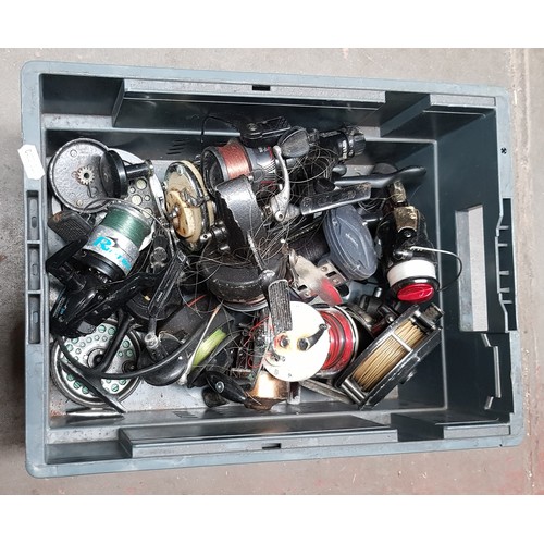 87 - A box of various fishing reels, course, sea fishing & fly reels.