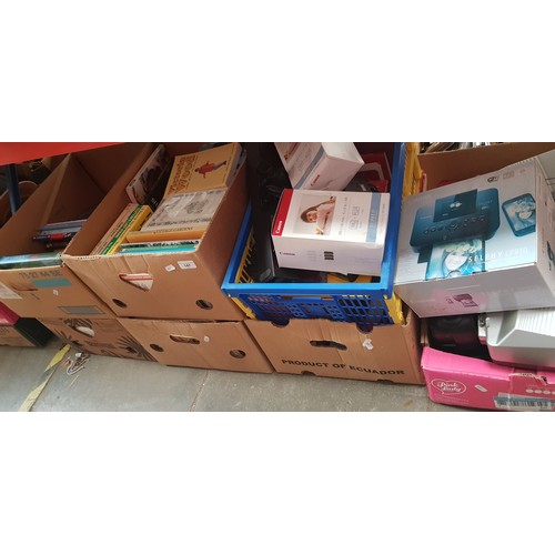 147 - Six boxes of books and assorted electricals.