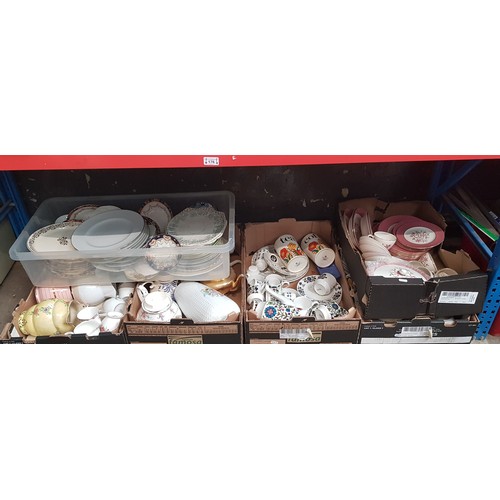 176 - Six boxes of assorted china including Crown Devon, Midwinter etc.