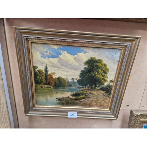 852 - A pair of 19th century school, river scenes, oil on canvas, 29.5cm x 24.5cm each, both signed 'J Sto... 