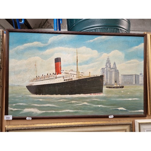 854 - A 20th century school, oil on baord depicting 'The Lancastria' in Liverpool (sunk June 1940), 72cm x... 