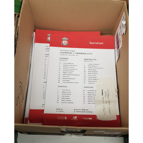 198 - A box of approximately 100 team sheets, mainly Liverpool FC.