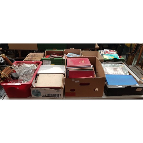 201 - Four boxes to include three boxes of ephemera including 1950s/60s Picturegoer annuals and similar, t... 