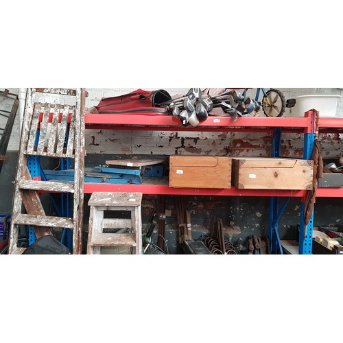 234 - 2 joiners toolboxes with tools, a Black & Decker Workmate, and 2 sets of wooden step ladders