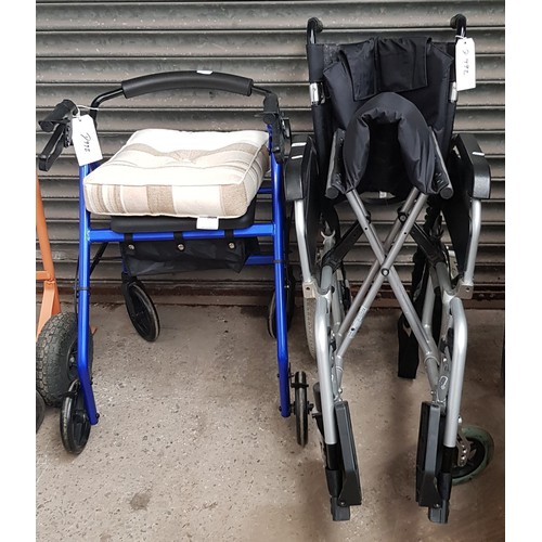 268 - A folding wheelchair and a walking aid