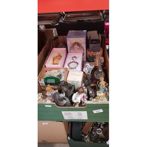 337 - A box of collectables including figurines, decorative eggs etc