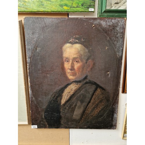 870 - 19th century school, oil on canvas, portrait of a woman, 56cm x 68cm, unframed.