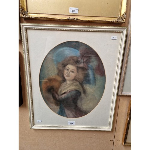 864 - Early 20th century school, pastel portrait of a woman, 33cm x 40.5cm, indistinctly signed to lower l... 