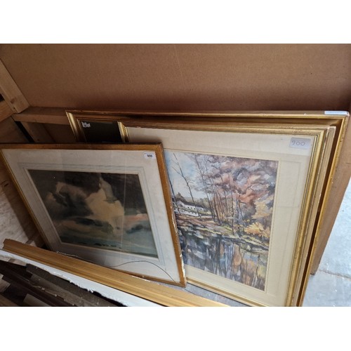 900 - Five 20th century watercolours, various artists, all framed and glazed.