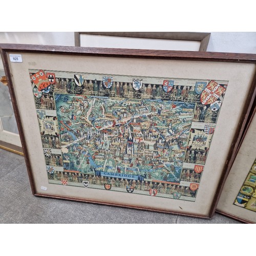 925 - A Kerry Lee map, 'Cambridge', circa 1946, image 61cm x 47cm, framed and glazed, 67cmn x 61cm.