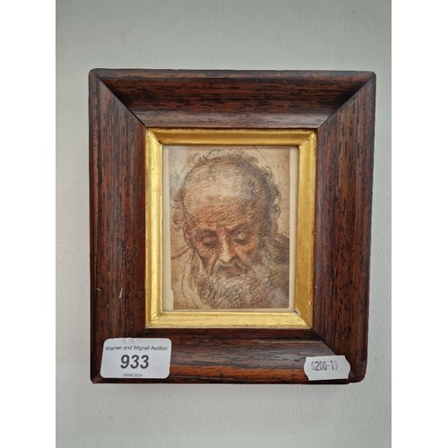 933 - Manner of Tiziano Vecellio, called Titian (Italian, 1485-1576), study of a man, 7cm x 9.5cm, signed ... 