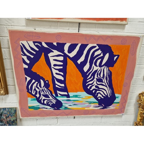 947 - Gerry Baptist (British b.1935), 'Young Zebras', acrylic on canvas, 101cm x 76cm, signed 'Baptist' to... 