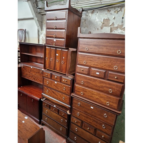 971 - Various items of Stag mahogany furniture; bedside cabinets, three bookcases, lounge unit & four ches... 