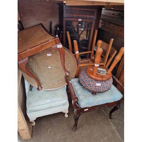 983 - A mixed lot of furniture comprising Edwardian inlaid mahogany corner cabinet, piano stool, Eastern b... 