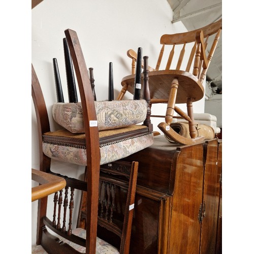 1008 - A rocking chair, two Edwardian chairs and a stool.