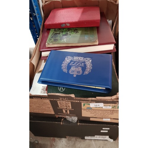 364 - 2 boxes of assorted stamp albums & loose stamps