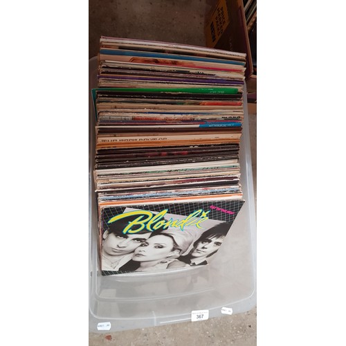 367 - A box of rock and pop LPs including Blondie, Queen, Eagles, Dire Straits, Madonna etc