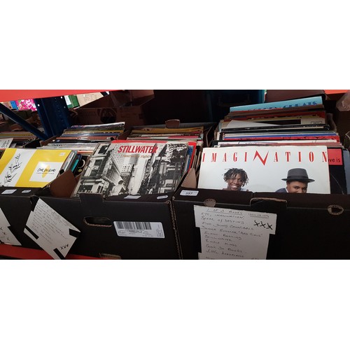 357 - Three boxes of vinyl LP records, various artists including Cook Da Books, Simple Minds, Stillwater, ... 