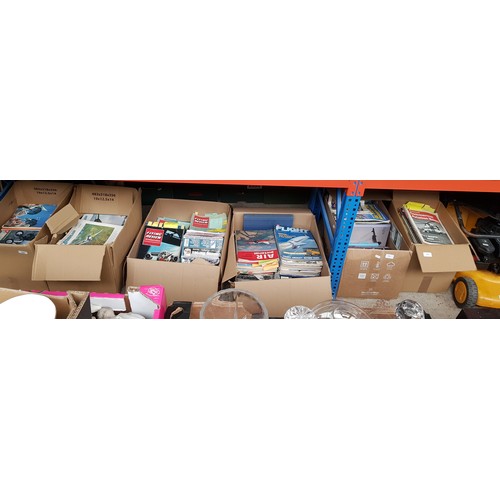 406 - Six boxes of various books and magazines relating to aircraft, military aircraft, etc.