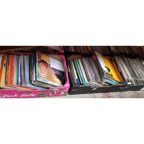 434 - Three boxes of vinyl LP records, rock, pop, etc including Elvis, Wet Wet Wet, Star 5, Rod Stewart, E... 