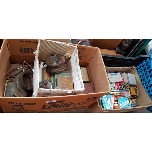 462 - A collection of vintage fishing tackle in 2 boxes  including spinners, lures, porcupine quill floats... 