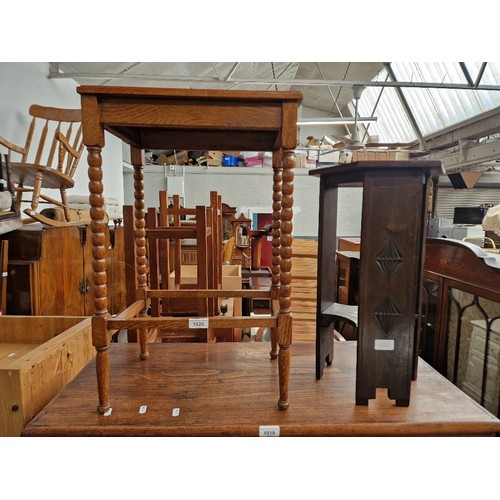 1020 - A carved octagonal table and an oak occasional table on bobbin turned supports.