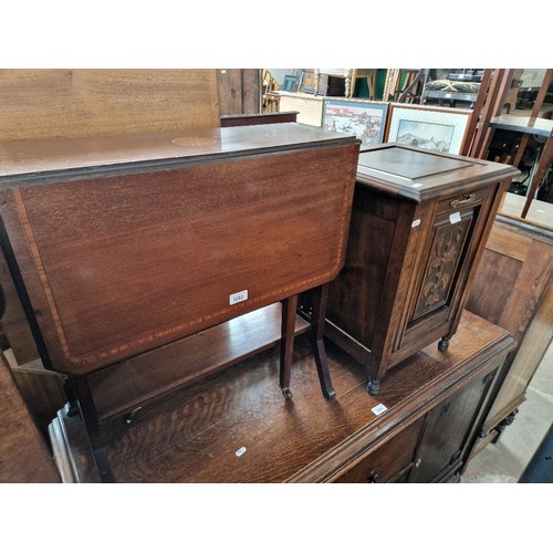 1052 - A mixed lot of furniture comprising Edwardian inlaid mahogany Sutherland table, coal scuttle with li... 