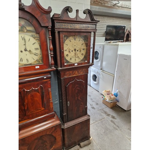 1055 - A Georgian mahogany 8 day longcase clock with painted dial decorated with birds by Alker of Wigan.