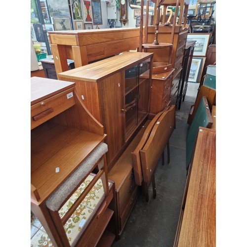 1063 - Various items of furniture to include a teak telephone table with stool, a teak tiled top side table... 